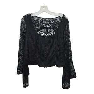 Whimsigoth Cosmic Aura Lace Top Bell Sleeve Women XL Butterfly Fairy Witchy